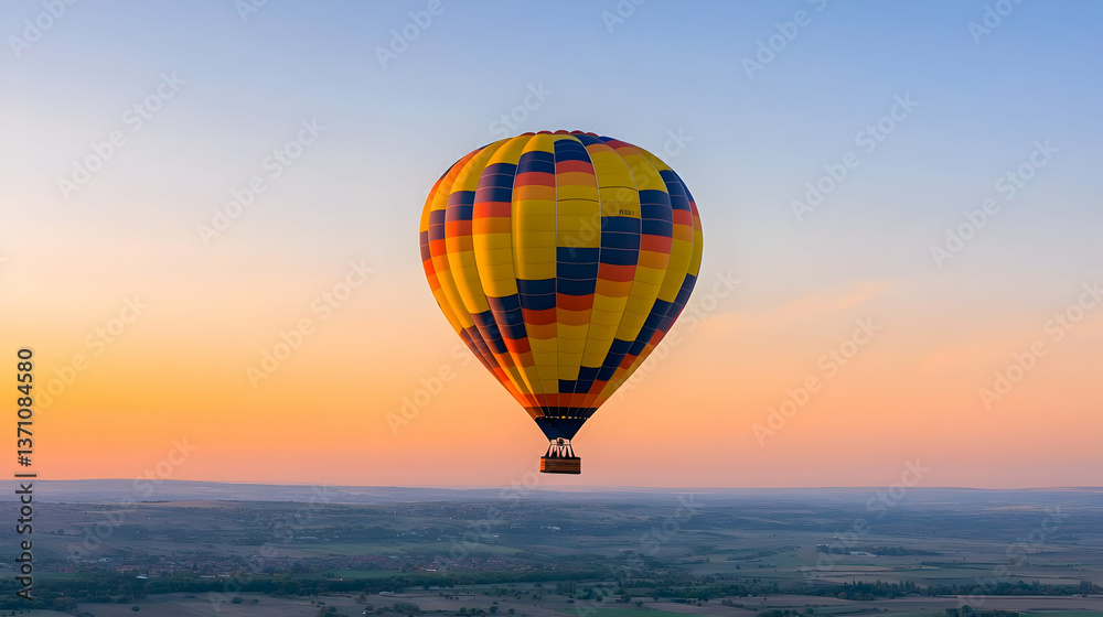 Obraz premium Colorful Hot Air Balloon Sunrise Over Landscape