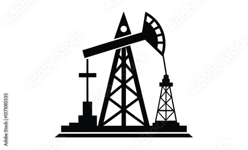 Oil derrick mine icon silhouette, Oil derrick mine, Vector drawing 