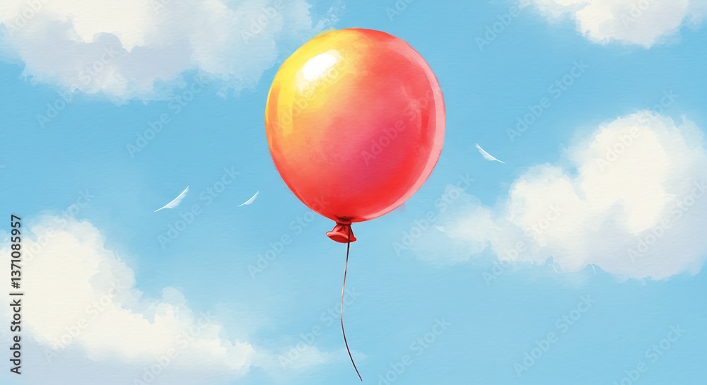Obraz premium Soaring Scarlet Balloon against a Serene Blue Sky