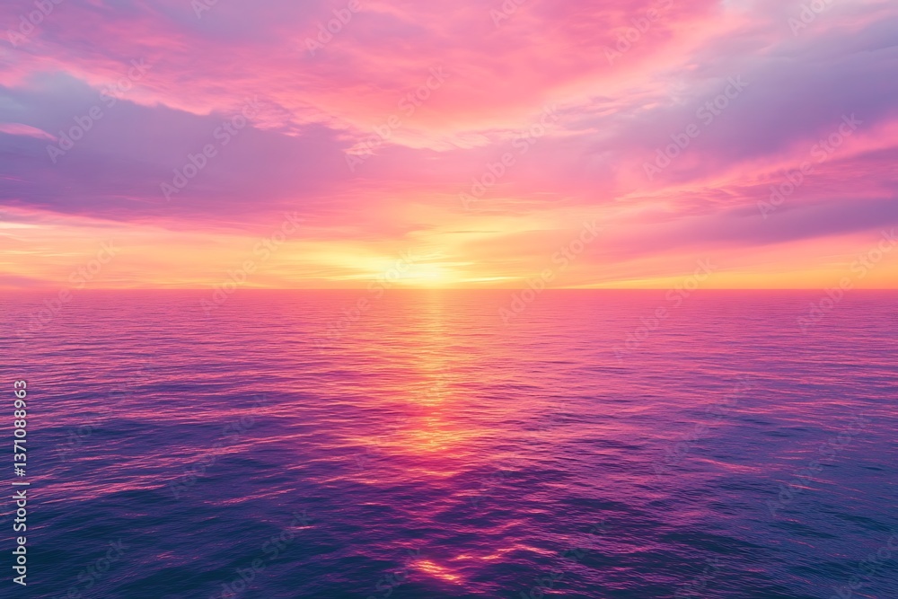 A vibrant sunset over a calm ocean, with the sky ablaze in shades of orange, pink, and purple A vibrant sunset over a calm ocean, with the sky ablaze in shades of orange, pink, and purple