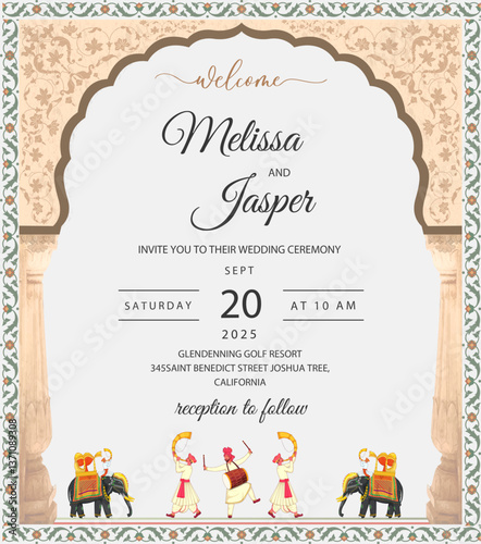 Indian floral border mughal arch indian invitation card concept vector file