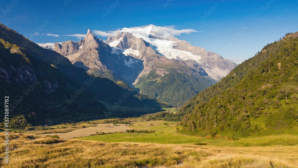 A scenic view of a mountain range with a valley in the foreground A scenic view of a mountain range with a valley in the foreground