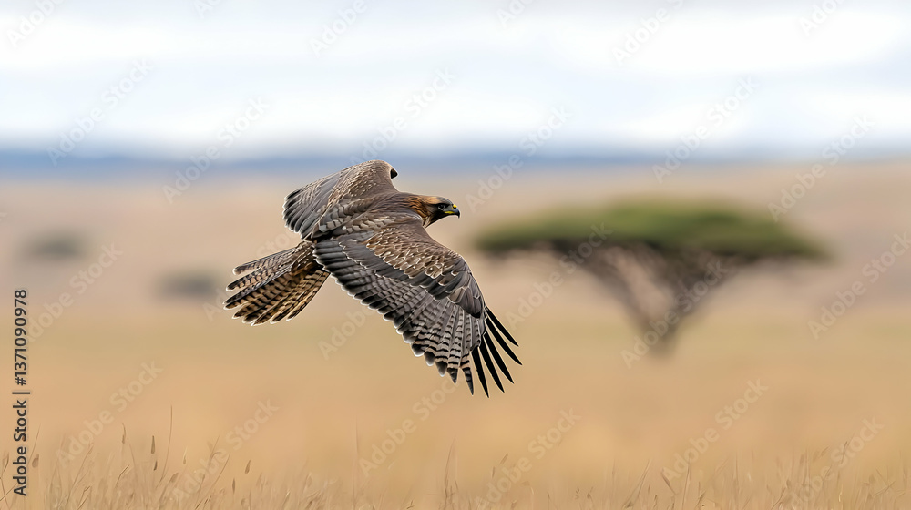 Soaring Hawk Over African Savanna Soaring Hawk Over African Savanna