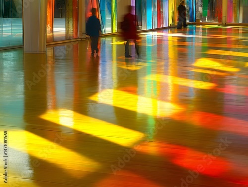 Wallpaper Mural Abstract Colorful Light Reflections on Polished Floor with Blurred Figures Torontodigital.ca
