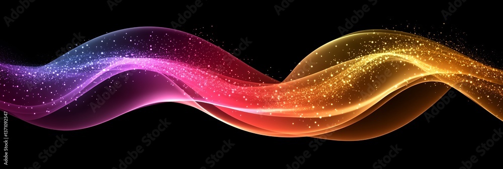 Fototapeta premium Abstract Colorful Wave Background Design with Sparkling Golden Glittering Particles Elegant Flowing Dynamic Modern Digital Art