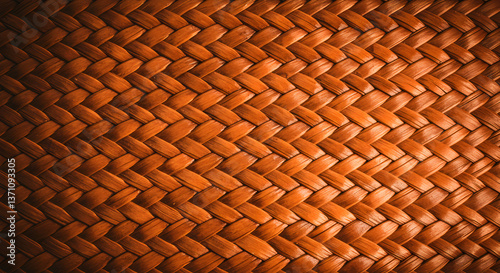 Detailed close up of intricately woven natural palm leaf texture pattern