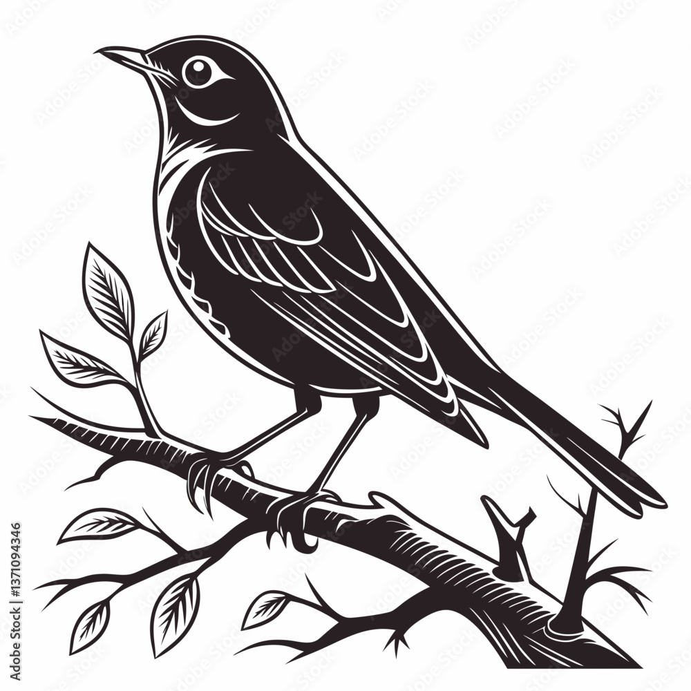 Fototapeta premium Robin black silhouette icon vector