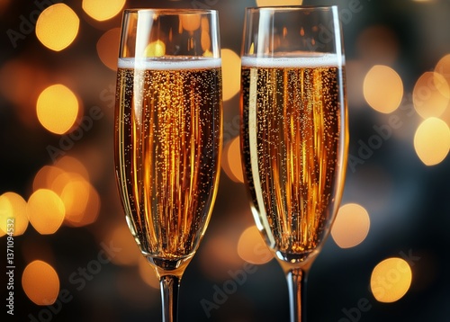 Toast With Two Sparkling Drinks Amidst Festive Lights at a Joyful Evening Gat...