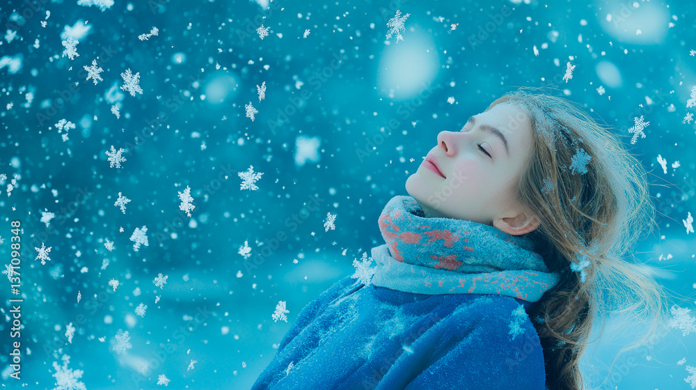 happy woman with blue eyes in winter park