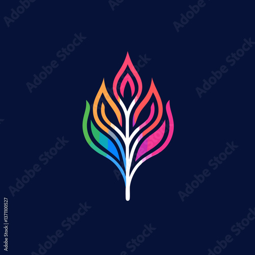 Stylized tree of life with rainbow leaves symbolizing growth, nature, and diversity