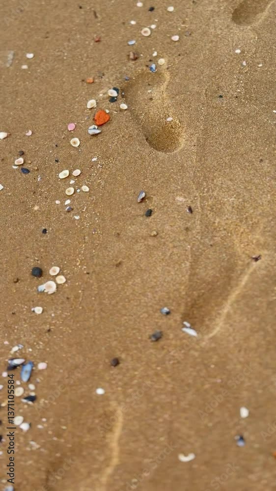 footprints on the sandy sea coast in cloudy weather footprints on the sandy sea coast in cloudy weather