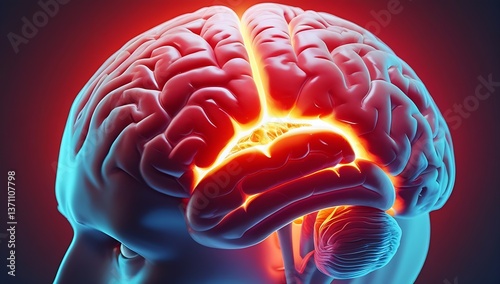 A futuristic depiction of the human brain with dopamine pathways illuminated in blue and orange, highlighting the pleasure and reward system. Generative AI