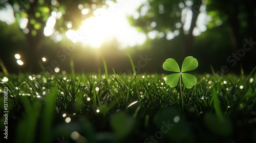 FourLeaf Clover in Sunlit Grass Natures Symbol of Luck and Prosperity