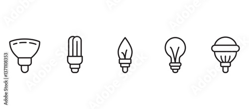 Types of light bulbs icon set. Vector icon set in transparent background. Editable stroke