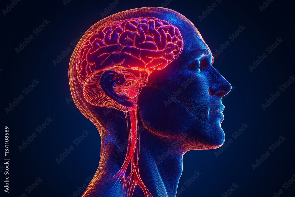 Obraz premium 3d cartoon illustration of abstract human anatomy highlighting pain in the nervous system and face