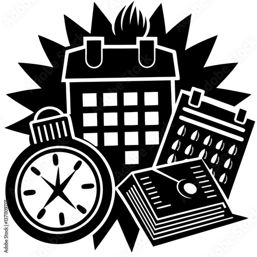 black and white time management concept clip art preview
