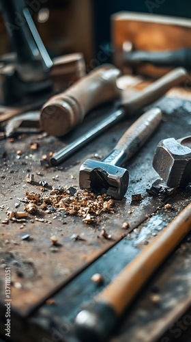 Vintage Woodworking Tools on Workshop Bench