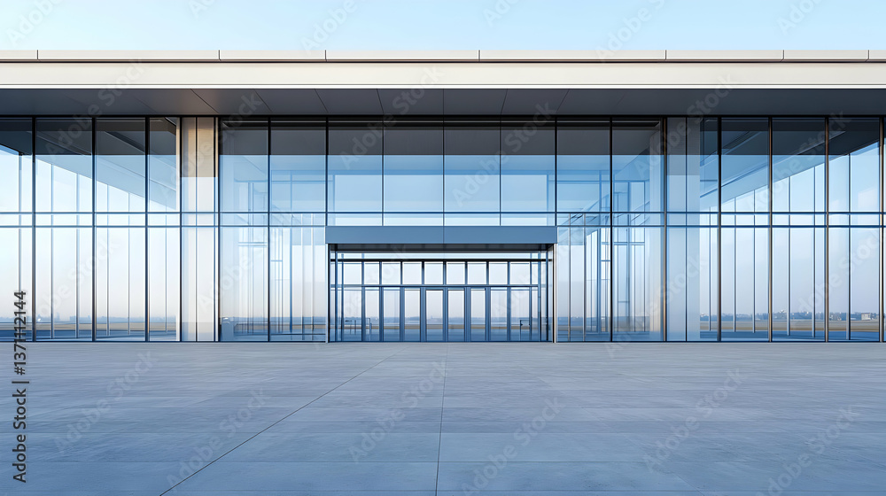 Modern Empty Airport Terminal Building Exterior With Glass Facade Modern Empty Airport Terminal Building Exterior With Glass Facade