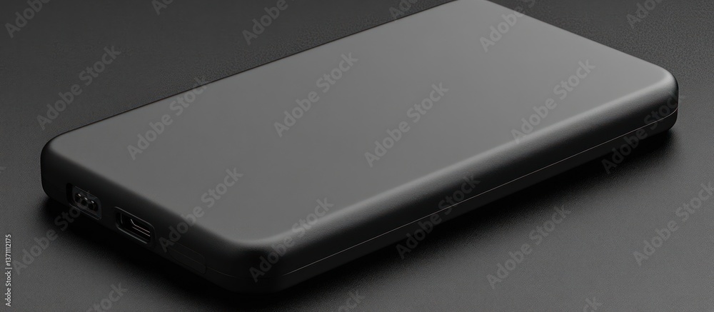 Black Portable Power Bank on Dark Surface Black Portable Power Bank on Dark Surface