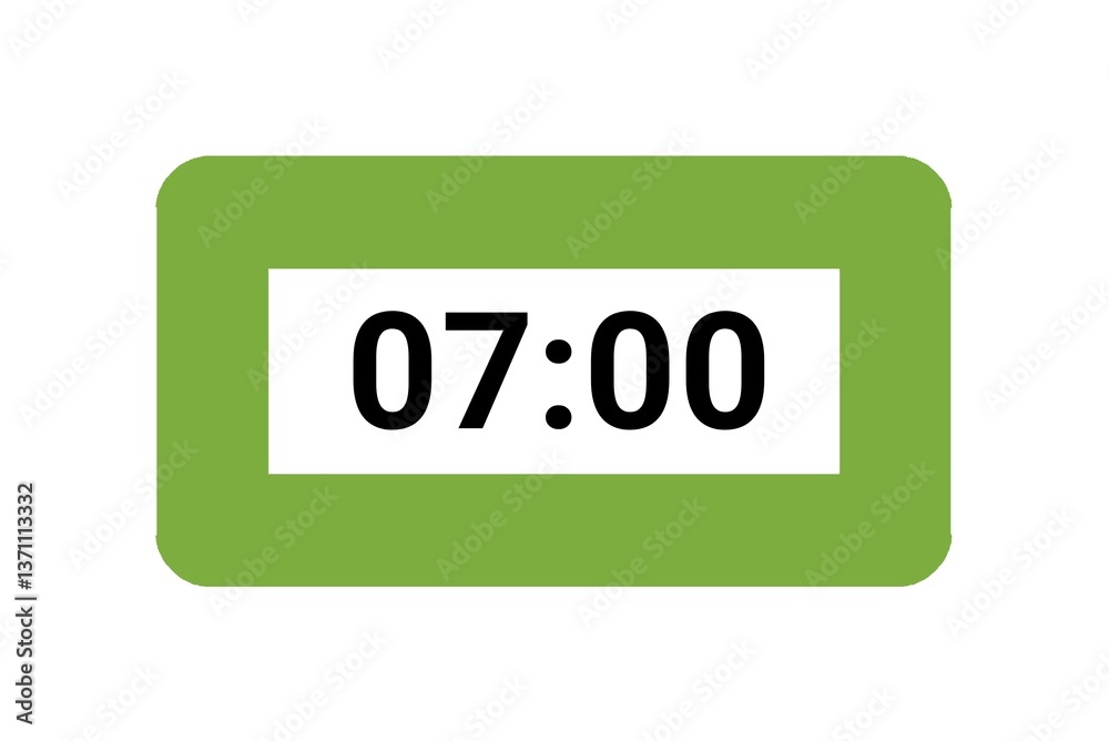Digital Clock Display Showing 7 o'clock with Minimalist Design in Light Green Color on White Background. Illustration Digital Clock Display Showing 7 o'clock with Minimalist Design in Light Green Color on White Background. Illustration