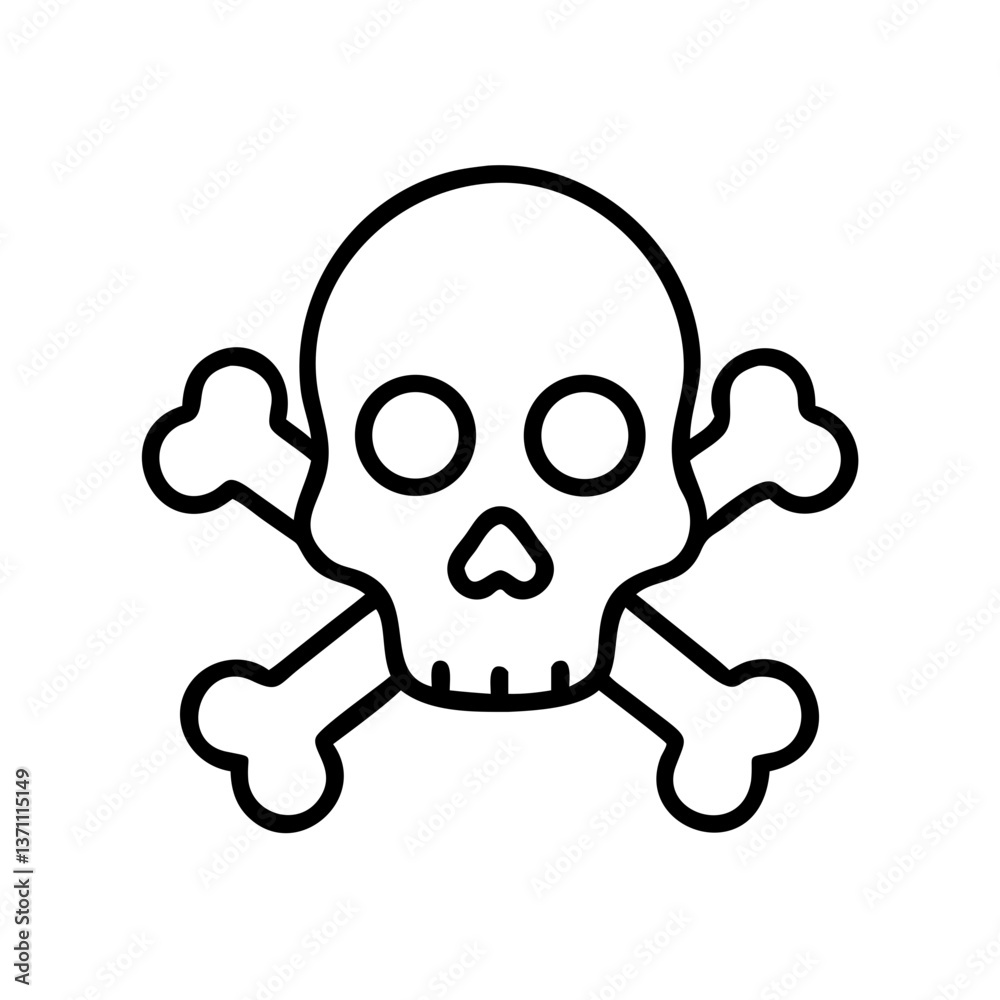Skull and crossbones symbol in black outline Skull and crossbones symbol in black outline