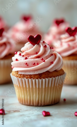 Sweet Heart-Themed Cupcakes With Pink Frosting and Decorative Sprinkles on a ...