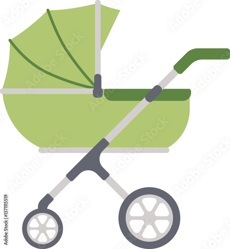 Baby carriage. Baby pram stroller flat vector illustration. Hand drawn vector illustration.