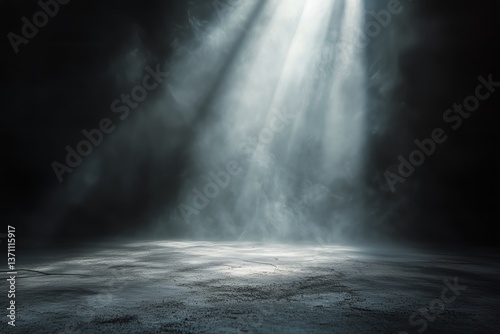 Light Beams Shining Through Fog Creating a Mysterious Atmosphere in a Dark Space