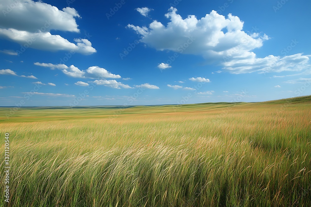 A wind-swept prairie with tall grass bending in the breeze, the open A wind-swept prairie with tall grass bending in the breeze, the open