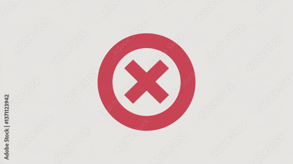 Simple red cross mark inside a circle on light background used for wrong or incorrect indicator Simple red cross mark inside a circle on light background used for wrong or incorrect indicator