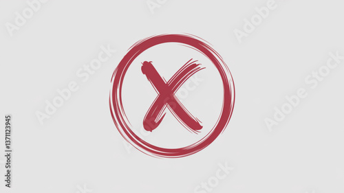 Hand drawn red X inside a rough circular brushstroke symbolizing mistake or disapproval