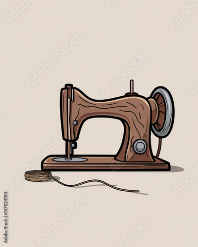 Antique hand crank sewing machine drawing showcasing classic craftsmanship