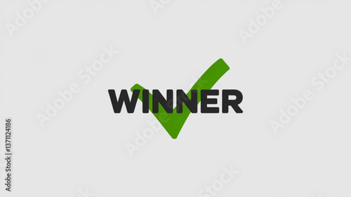 Bold winner text with large green check mark symbolizing success achievement or contest victory