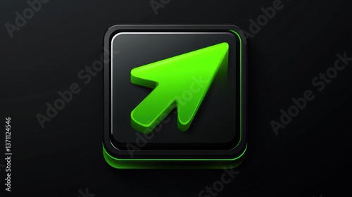 Bright Green Arrow Icon on Black Background  Modern Digital and Directional Symbol for Navig photo