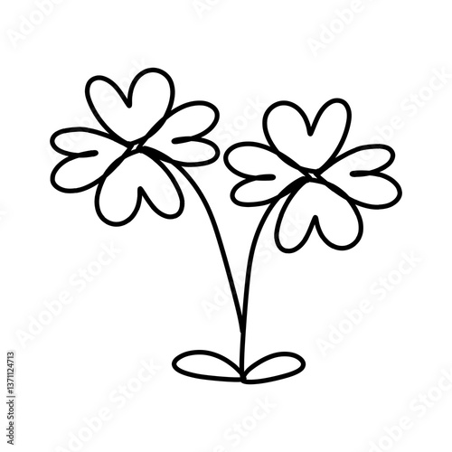 A simple black and white line art of two clovers, symbolizing luck, nature, and Irish traditions.