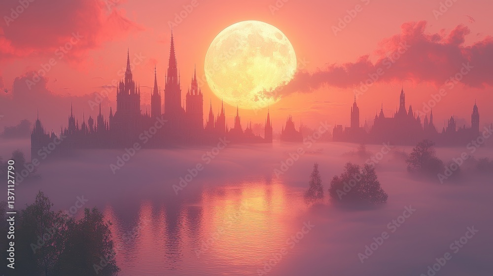 Naklejka premium A celestial observatory, high above the clouds, where astronomers gaze through massive telescopes at the infinite wonders of the universe.