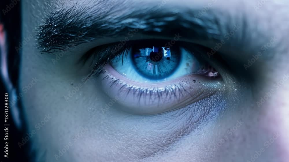 A close-up view captures the mesmerizing detail of a mans blue eye, showcasing its rich colors and textures. The gaze conveys a sense of depth and intrigue. A close-up view captures the mesmerizing detail of a mans blue eye, showcasing its rich colors and textures. The gaze conveys a sense of depth and intrigue.