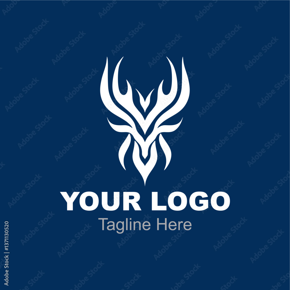White stylized deer head logo with a blue background fits perfectly for branding, wildlife conservation, hunting clubs, and outdoor apparel designs. White stylized deer head logo with a blue background fits perfectly for branding, wildlife conservation, hunting clubs, and outdoor apparel designs.