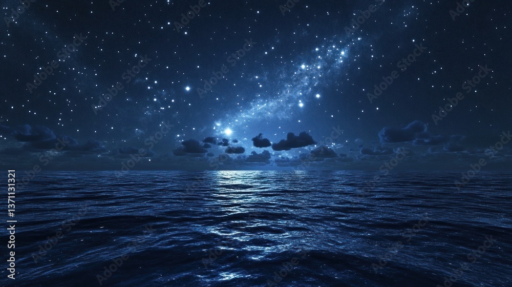 Fototapeta premium Starry Night Ocean: Celestial Serenity at Night