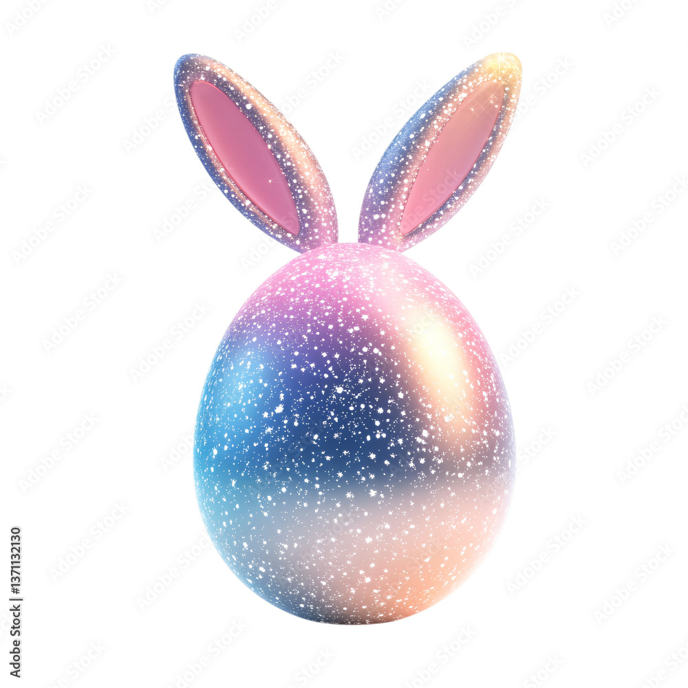 Fototapeta premium Egg with bunny ears and a twinkling star effect, isolated on white background