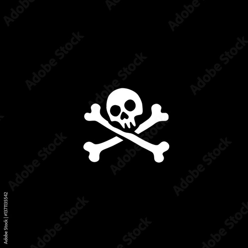 Modern minimalist logo with skull and crossbones design in negative space on black background