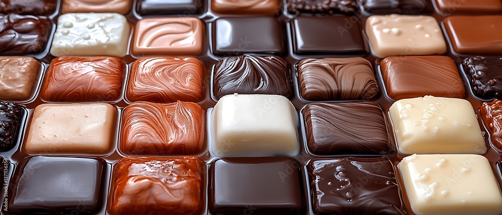 Obraz premium A detailed top down close up view of many chocolates