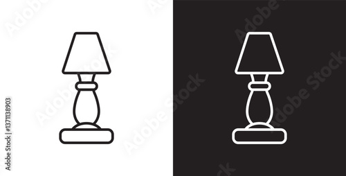 Bedside lamps icon, Sitting lamps, Table room lamps icon vector in transparent and black background. 