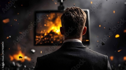 Crisis management strategy corporate headquarters image of catastrophe dark environment rear view failure concept for seo impact