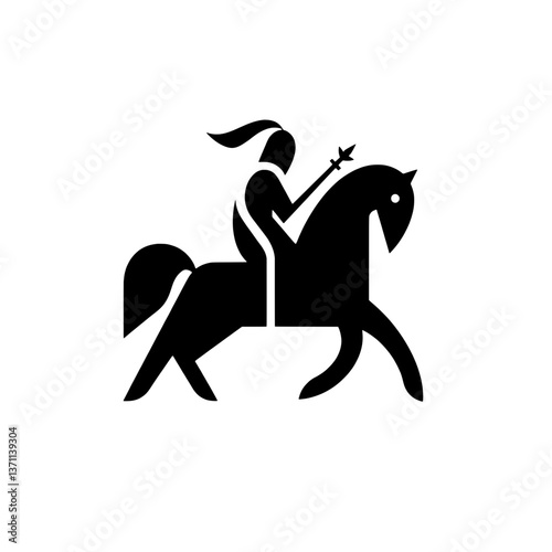 Stylish minimalist black and white logo featuring a knight on horseback with modern branding identity design elements
