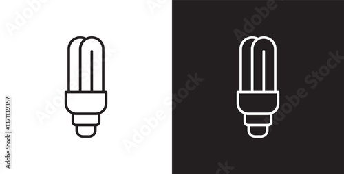 Types of light bulbs icon. Bulbs lamp vector icon set in transparent and black background. Editable stroke