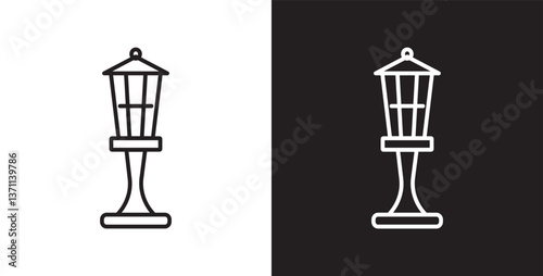 Icon Outdoor lamps. Standing lamps icon line. Garden lamps light vector icons, Simple lamp collection. Vector icon set in transparent background. Editable stroke