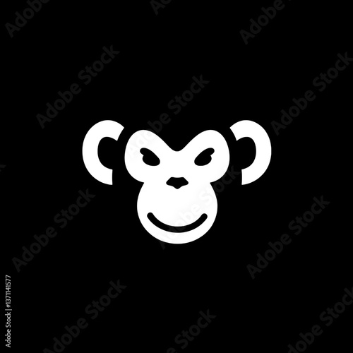 Minimalist monkey logo utilizing negative space, showcasing modern branding design in black and white colors for identity creation