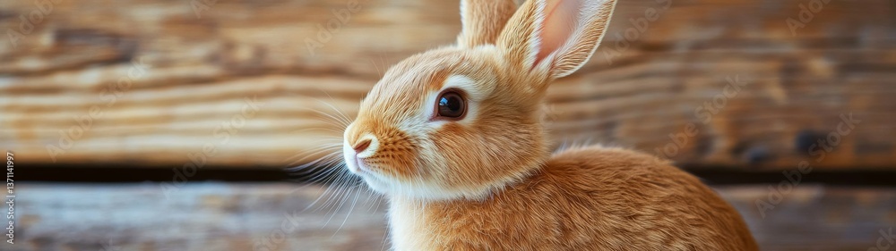 Adorable Rabbit with Stylish Features Against Wooden Background Adorable Rabbit with Stylish Features Against Wooden Background