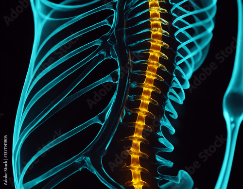 .Luminous hologram of the human spine.